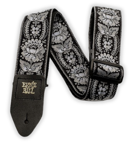 Ernie_Ball-pasek-gitarowy-Silver-Orleans-Jacquard-haft-wzmocnienia-skórzane