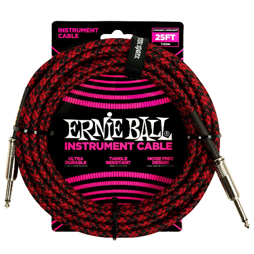 Ernie_Ball-kabel-gitarowy-instrumentalny-w-oplocie-czarno-czerwony-7.62m